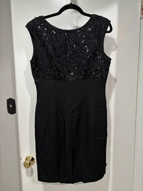 Amanda Taylor Sleeveless Black Sequin-Embellished Mini Dress Vintage Size 12